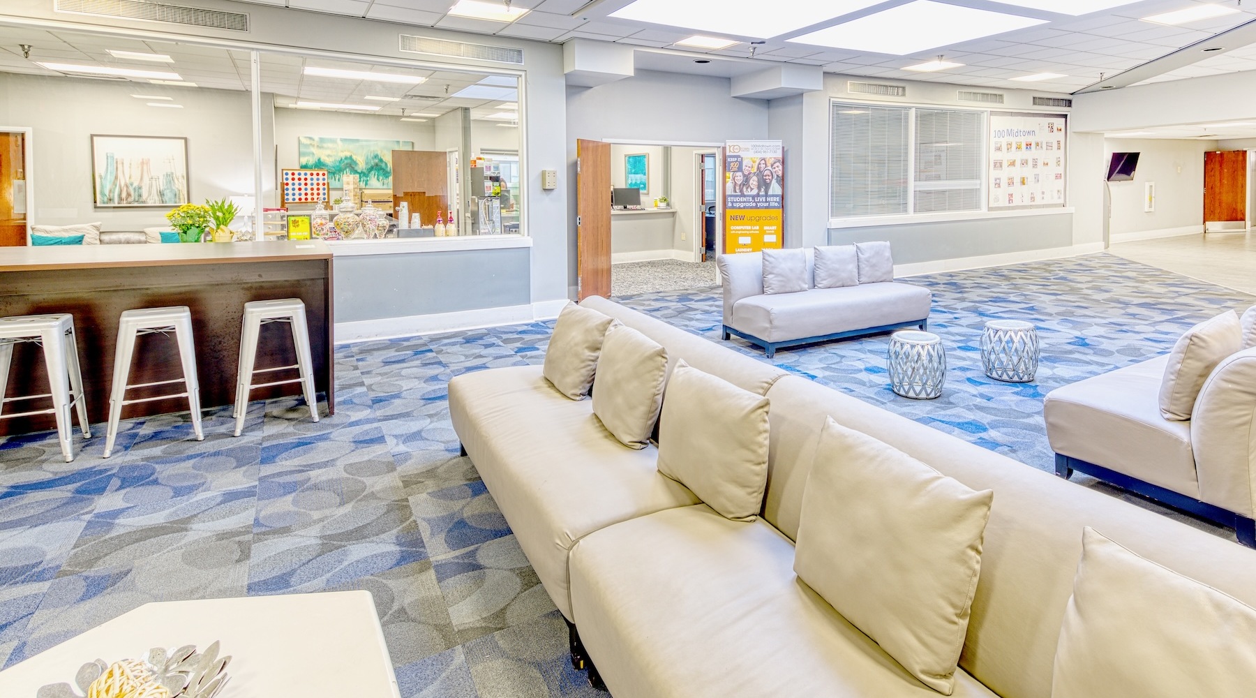 lounge in a bright room with ample seating